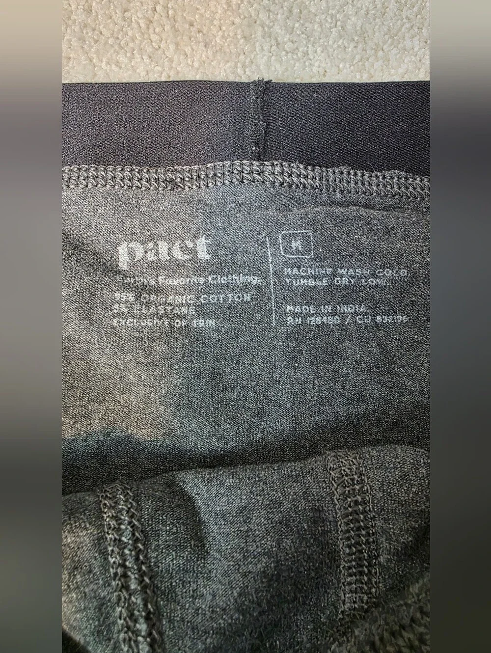 Pact Dark Grey Organic Cotton Baselayer Leggings Hiking Running Camping Mens M